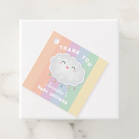 Schattigee wolk regendruppels regenboog Baby showe Bedankjes Labels (In situ)