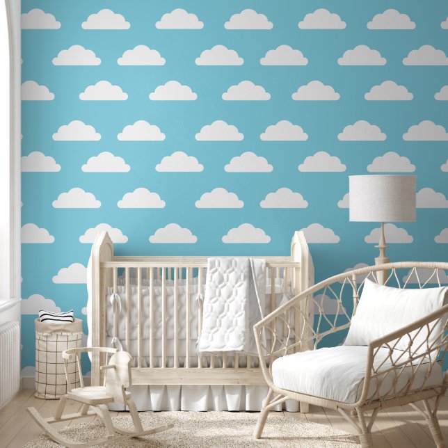 Schattigee Wolken - Blauw Kind of kinderkamer Behang (Kinderen)