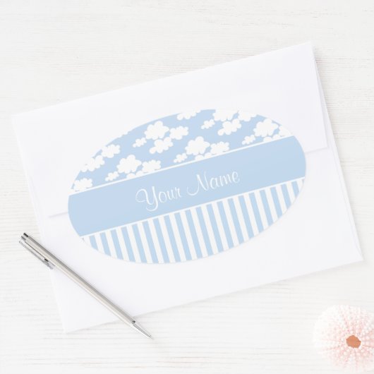 Schattigee wolken en strepen ovale sticker (Envelop)