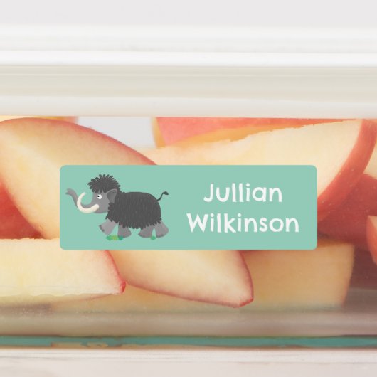 Schattigee wollige mammoet cartoon gepersonaliseer labels (Aangebracht)