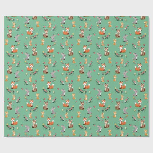 Schattigee Woodland Animal Child Verjaardag Cadeaupapier (Vlak)