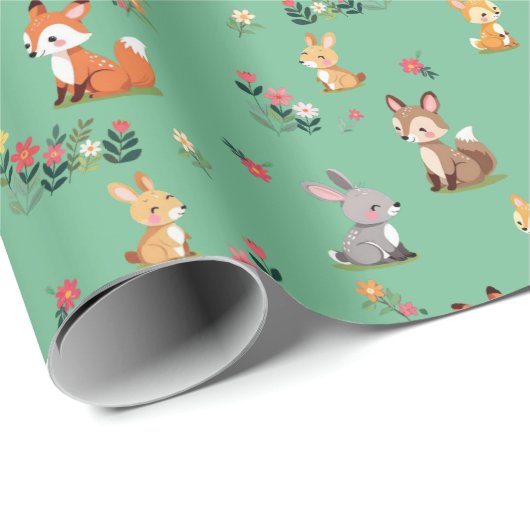 Schattigee Woodland Animal Child Verjaardag Cadeaupapier (Rol Hoek)