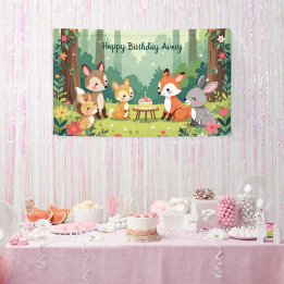 Schattigee Woodland Animal Child Verjaardag Spandoek