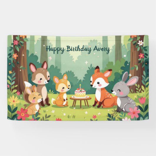 Schattigee Woodland Animal Child Verjaardag Spandoek (Horizontaal)