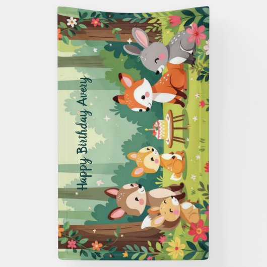 Schattigee Woodland Animal Child Verjaardag Spandoek (Verticaal)