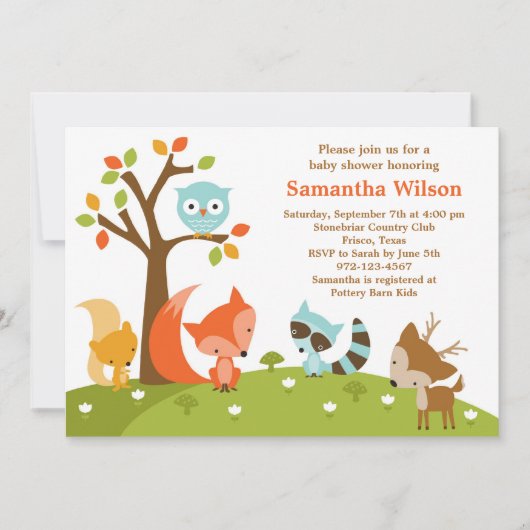 Schattigee Woodland Animal Invitation Kaart (Voorkant)