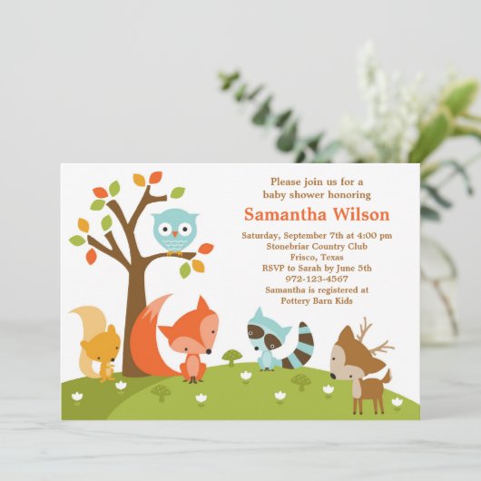 Schattigee Woodland Animal Invitation Kaart (Staand voorkant)