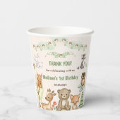 Schattigee Woodland Animals 1e Verjaardag Party Pa Papieren Bekers (Achterkant)