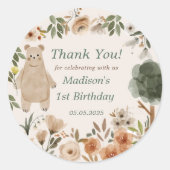 Schattigee Woodland Animals 1st Birthday Party Cla Ronde Sticker (Voorkant)