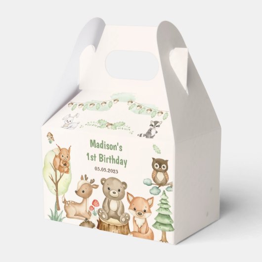 Schattigee Woodland Animals 1st Verjaardag Party F Bedankdoosjes (Voorkant Zijde)