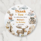 Schattigee Woodland Animals 1st Verjaardag Party F Bedankjes Labels (Voorkant)