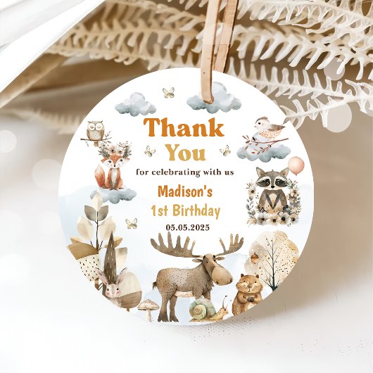 Schattigee Woodland Animals 1st Verjaardag Party F Bedankjes Labels