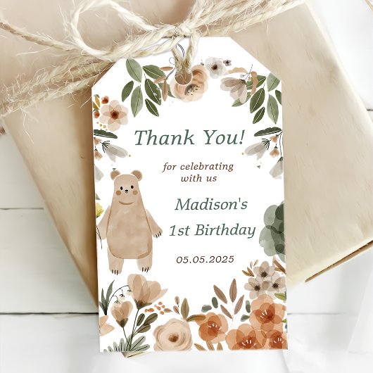 Schattigee Woodland Animals 1st Verjaardag Party G Cadeaulabel