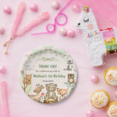 Schattigee Woodland Animals 1st Verjaardag Party P Papieren Bordje (Feest)