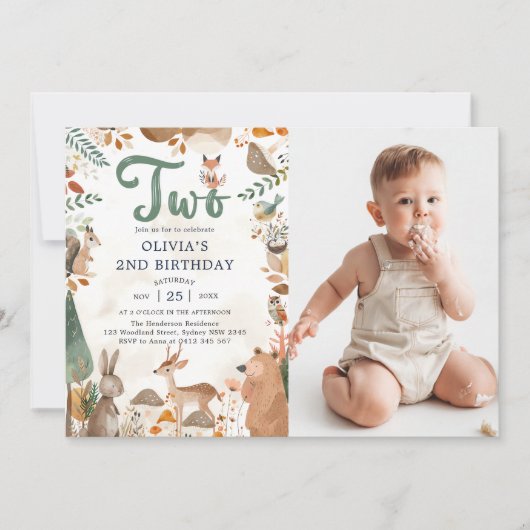 Schattigee Woodland Animals 2e verjaardagsfeest fo Kaart (Voorkant)