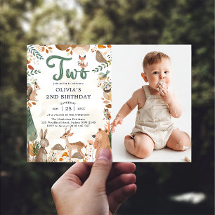 Schattigee Woodland Animals 2e verjaardagsfeest fo Kaart