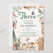 Schattigee Woodland Animals 3e verjaardagsfeest Kaart (Voorkant)
