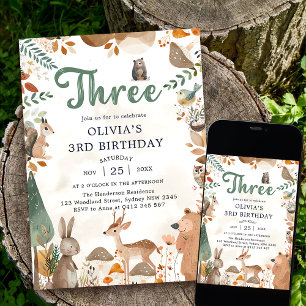 Schattigee Woodland Animals 3e verjaardagsfeest Kaart