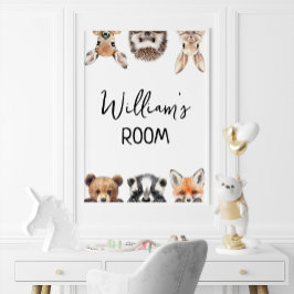 Schattigee Woodland Animals Baby Nursery Room Post Poster