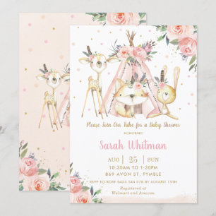 Schattigee Woodland Animals Boho Tribal Girl Baby  Kaart
