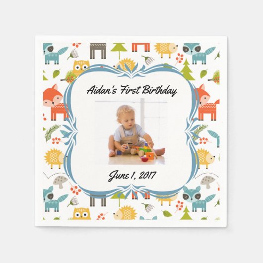 Schattigee Woodland Animals Custom Photo Party ser Servetten (Voorkant)