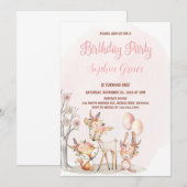 Schattigee Woodland Animals Girl Wild Een 1e Verja Kaart (Voorkant / Achterkant)