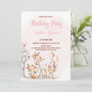 Schattigee Woodland Animals Girl Wild Een 1e Verja Kaart