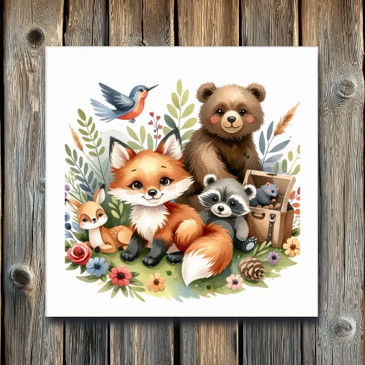 Schattigee Woodland Animals Nursery Art Poster