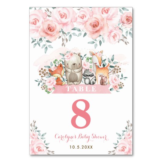 Schattigee Woodland Animals Pastel Roze Bloemen Ba Kaart (Voorkant)
