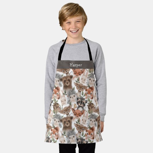 Schattigee Woodland Animals Patroon met naam Schort (Gedragen)