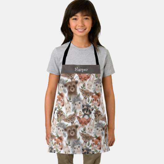 Schattigee Woodland Animals Patroon met naam Schort (Insitu)