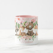 Schattigee Woodland Animals Pink Blush Floral Cust Mok (Midden)