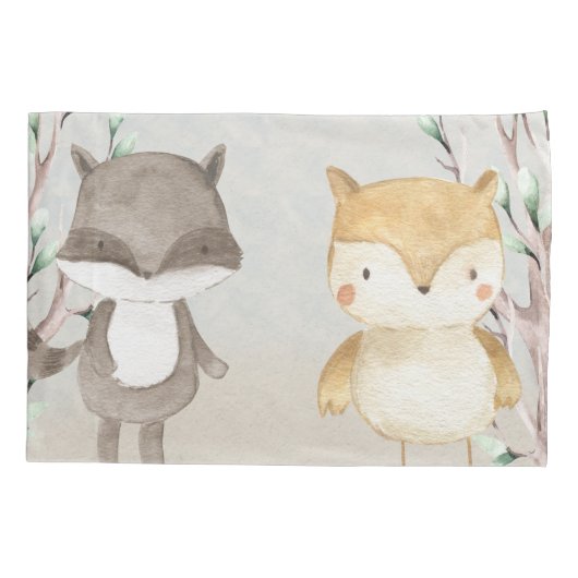 Schattigee Woodland Animals Wasbeer en uil Kussensloop (Achterkant)