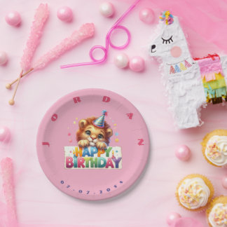Schattigee Woodland Baby Lion Happy Birthday Papieren Bordje