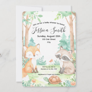 Schattigee Woodland Baby shower Theme Invitation Kaart