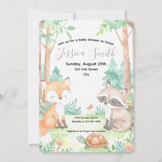 Schattigee Woodland Baby shower Theme Invitation Kaart (Voorkant)