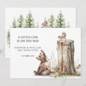 Schattigee Woodland Beer Cub zwangerschapsaankondi Aankondiging (Voorkant / Achterkant)