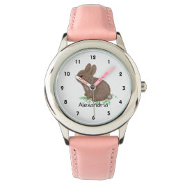 Schattigee Woodland Bunny Naam Gepersonaliseerd Horloge