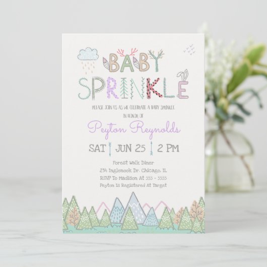 Schattigee Woodland Creatures Baby Sprinkle Invita Kaart (Staand voorkant)