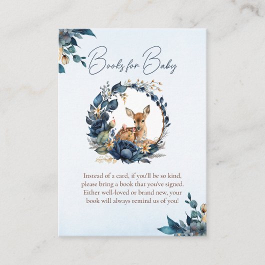 Schattigee Woodland Deer Blue Floral Boeken voor B Informatiekaartje (Voorkant)