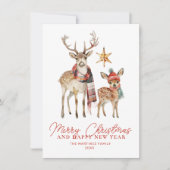 Schattigee Woodland Deer en Star Merry Christmas F Feestdagenkaart (Voorkant)