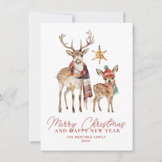 Schattigee Woodland Deer en Star Merry Christmas F Feestdagenkaart (Voorkant)