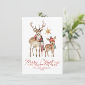 Schattigee Woodland Deer en Star Merry Christmas F Feestdagenkaart (Staand voorkant)