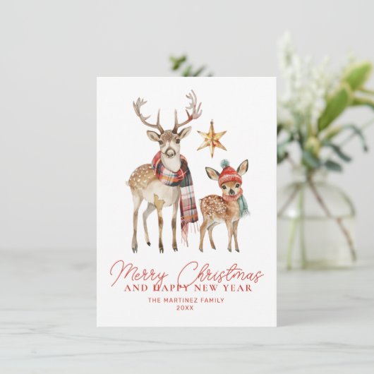 Schattigee Woodland Deer en Star Merry Christmas F Feestdagenkaart (Staand voorkant)