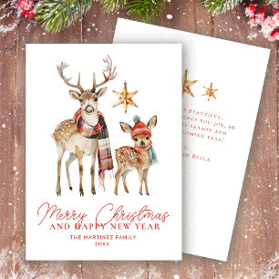 Schattigee Woodland Deer en Star Merry Christmas F Feestdagenkaart