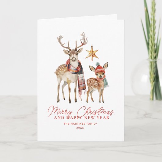 Schattigee Woodland Deer en Star Merry Christmas G Kaart (Voorkant)