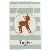 Schattigee Woodland Deer; Sage Green Stripes Medium Cadeauzakje (Voorkant)