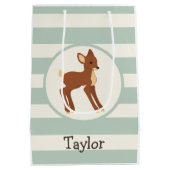 Schattigee Woodland Deer; Sage Green Stripes Medium Cadeauzakje (Achterkant)