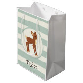 Schattigee Woodland Deer; Sage Green Stripes Medium Cadeauzakje (Achterkant Gekanteld)