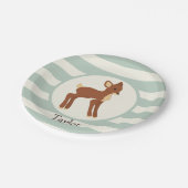 Schattigee Woodland Deer; Sage Green Stripes Papieren Bordje (Gekanteld)